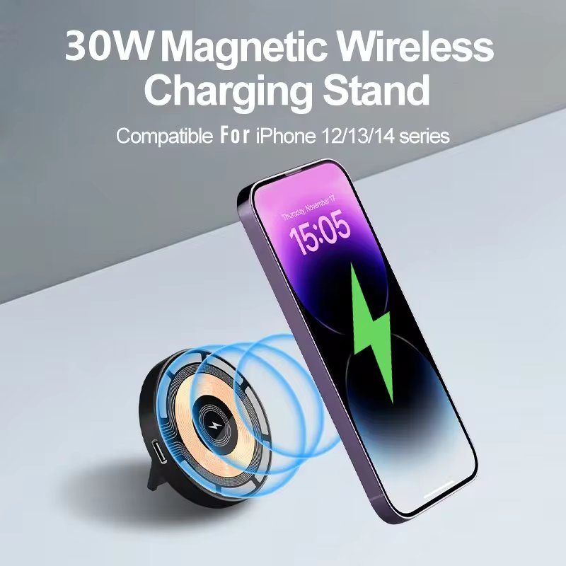 30W Magnetic Wireless Charger For iPhone 15 14 13 12 Pro Max Fast Wireless Charging Pad Ultra Thin Phone Chargers Holder Stand ( NO CABLE INCLUDED)